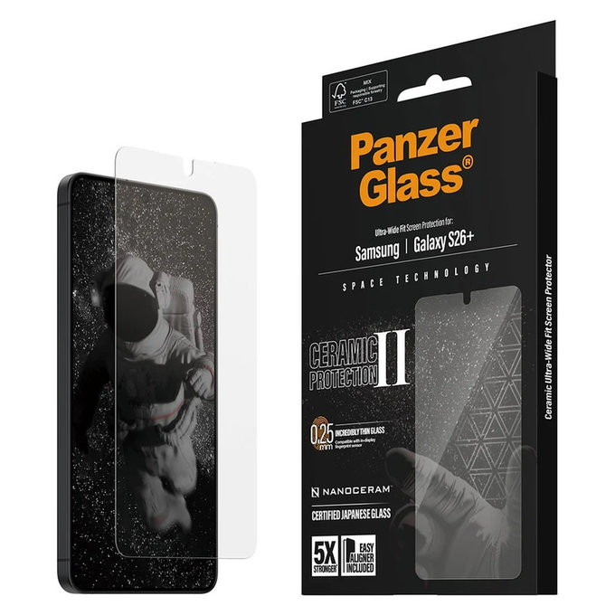 Tempered Glass UWF Ceramic with Applicator for Samsung Galaxy S26+, Clear, PanzerGlass