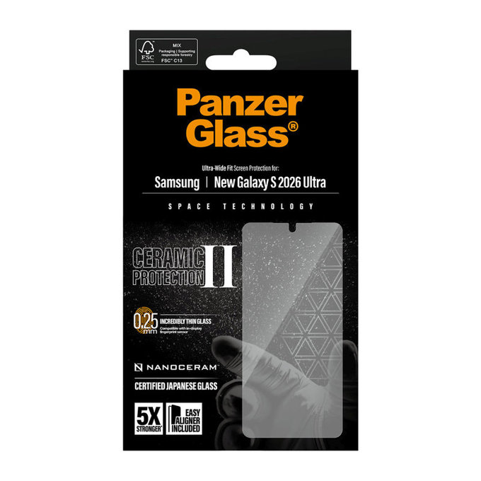 UWF Ceramic II Tempered Glass with Applicator for Samsung S26 Ultra, Clear, PanzerGlass