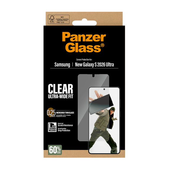 UWF Tempered Glass with Applicator for Samsung S26 Ultra, Clear, PanzerGlass