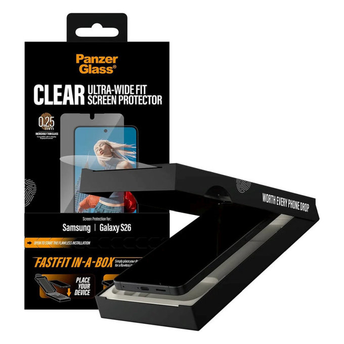 UWF Tempered Glass with FASTFIT In-A-Box for Samsung S26, Transparent, PanzerGlass