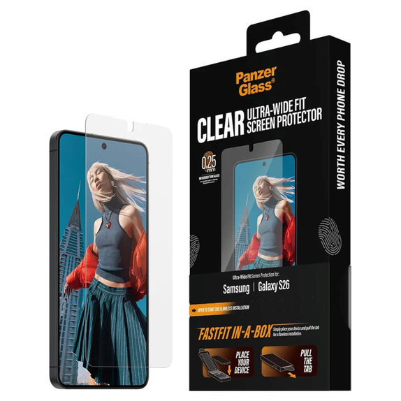 UWF Tempered Glass with FASTFIT In-A-Box for Samsung S26, Transparent, PanzerGlass