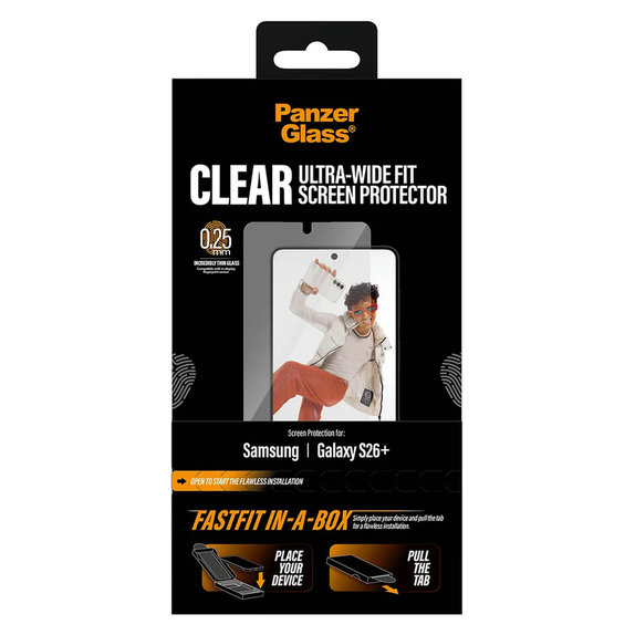 Tempered Glass UWF with FASTFIT In-A-Box for Samsung Galaxy S26+, Clear, PanzerGlass