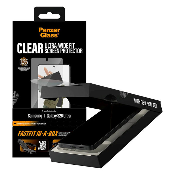 UWF Tempered Glass with FASTFIT In-A-Box for Samsung S26 Ultra, Clear, PanzerGlass