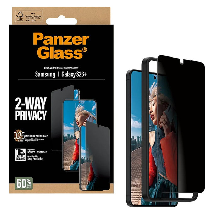 Tempered Glass UWF 2-Way Privacy with Applicator for Samsung Galaxy S26+, Clear, PanzerGlass
