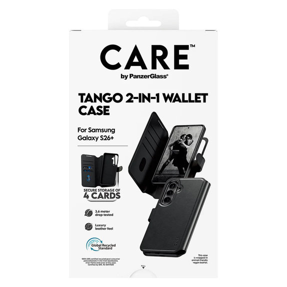 Case Tango Wallet Two-In-One with QI for Samsung Galaxy S26+, Black, PanzerGlass