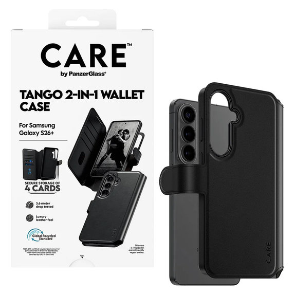 Case Tango Wallet Two-In-One with QI for Samsung Galaxy S26+, Black, PanzerGlass