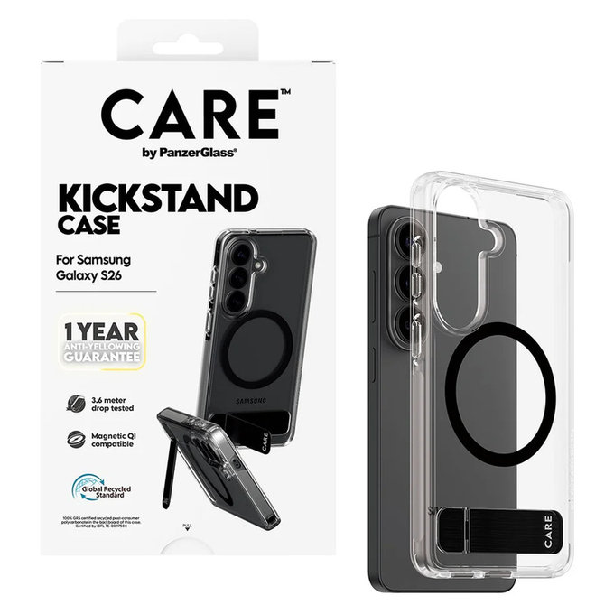 Case Kickstand with Black QI for Samsung Galaxy S26, Transparent, PanzerGlass
