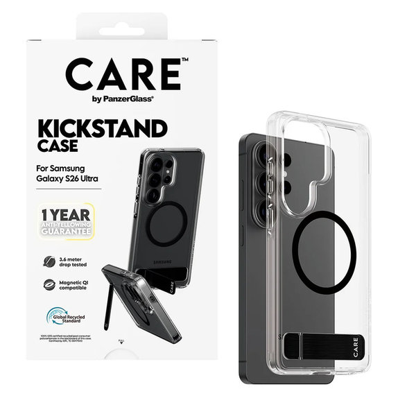 Case Kickstand with Black QI for Samsung Galaxy S26 Ultra, Transparent, PanzerGlass