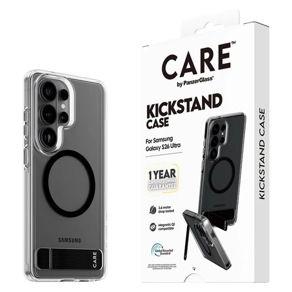 Case Kickstand with Black QI for Samsung Galaxy S26 Ultra, Transparent, PanzerGlass