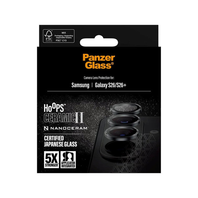 Hoops Ceramic II Camera Lens Protector for Samsung S26/S26+, Black, PanzerGlass