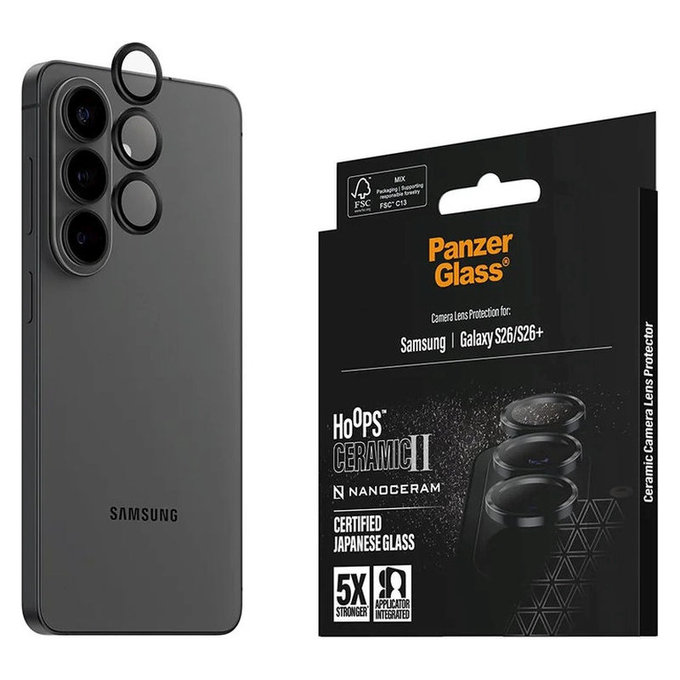 Hoops Ceramic II Camera Lens Protector for Samsung S26/S26+, Black, PanzerGlass