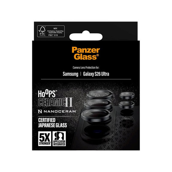 Hoops Ceramic II Camera Lens Protector for Samsung S26 Ultra, Black, PanzerGlass