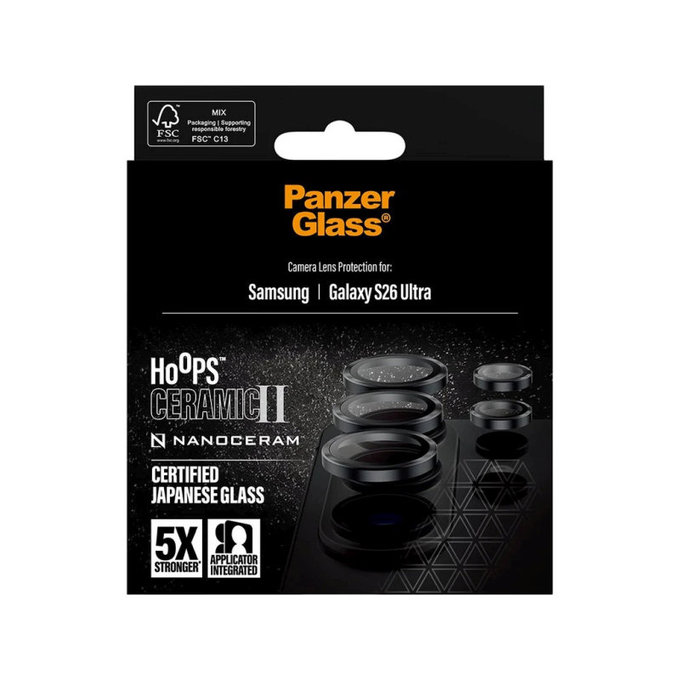 Hoops Ceramic II Camera Lens Protector for Samsung S26 Ultra, Black, PanzerGlass