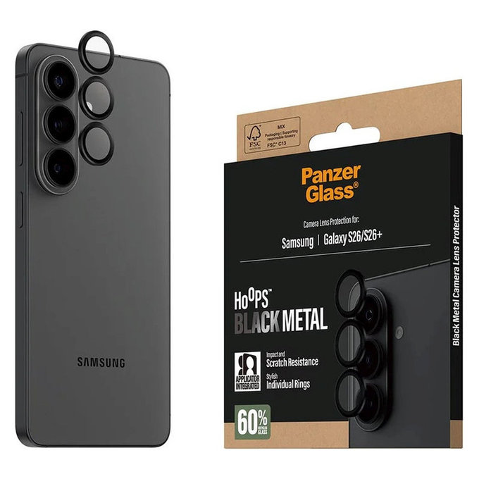 Hoops Camera Lens Protector for Samsung S26/S26+, Black, PanzerGlass