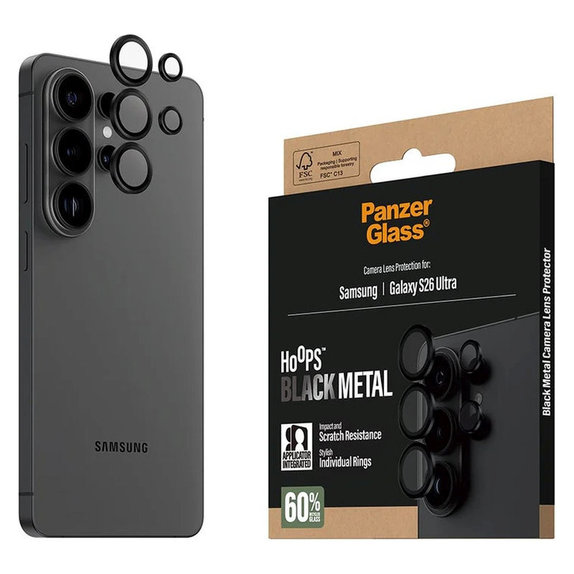 Hoops Camera Lens Protector for Samsung S26 Ultra, Black, PanzerGlass