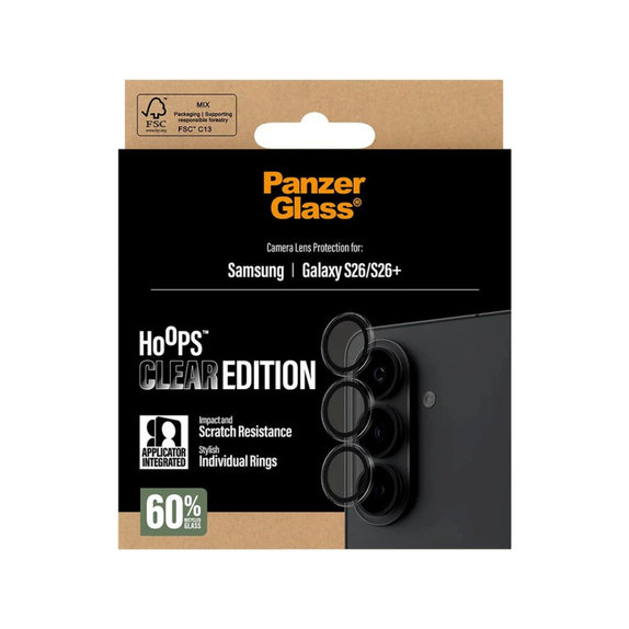 Hoops Camera Lens Protector for Samsung S26/S26+, Transparent, PanzerGlass