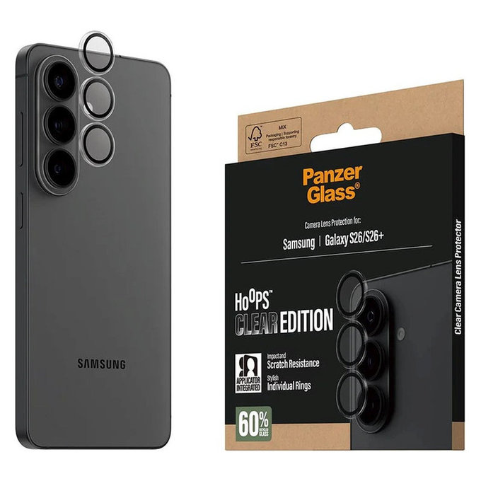Hoops Camera Lens Protector for Samsung S26/S26+, Transparent, PanzerGlass
