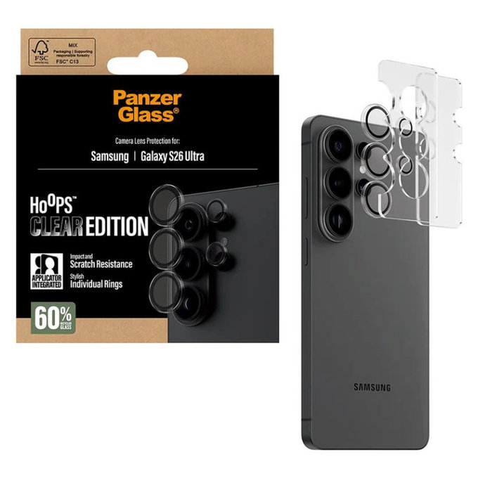 Hoops Camera Lens Protector for Samsung S26 Ultra, Transparent, PanzerGlass