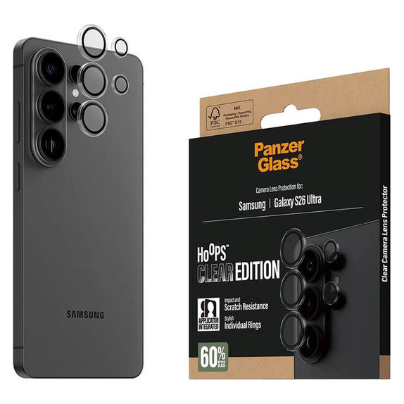 Hoops Camera Lens Protector for Samsung S26 Ultra, Transparent, PanzerGlass