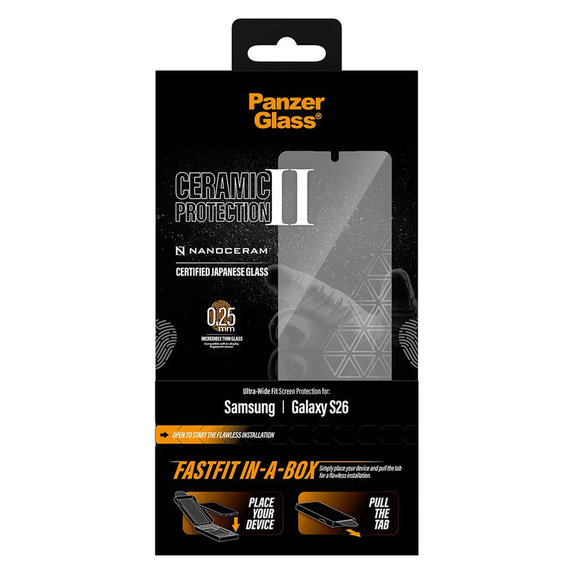 Tempered Glass UWF Ceramic with FASTFIT In-A-Box for Samsung Galaxy S26, Clear, PanzerGlass