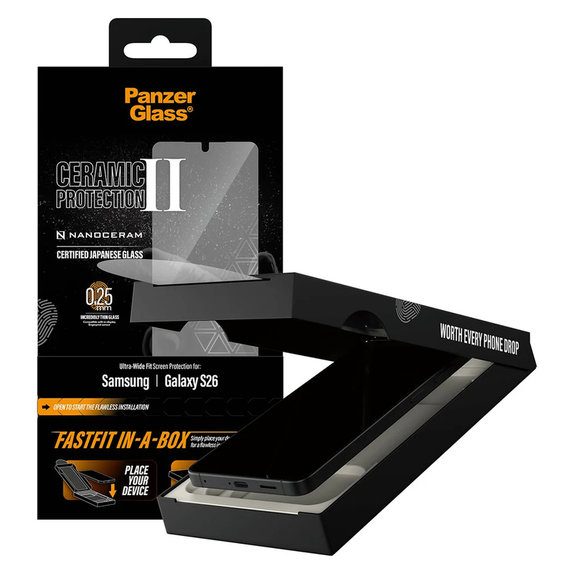 Tempered Glass UWF Ceramic with FASTFIT In-A-Box for Samsung Galaxy S26, Clear, PanzerGlass