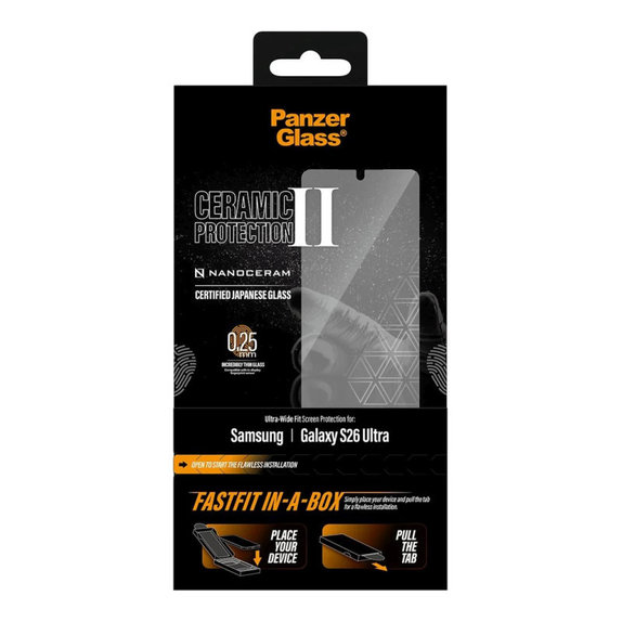 UWF Ceramic Tempered Glass with FASTFIT In-A-Box for Samsung S26 Ultra, Transparent, PanzerGlass