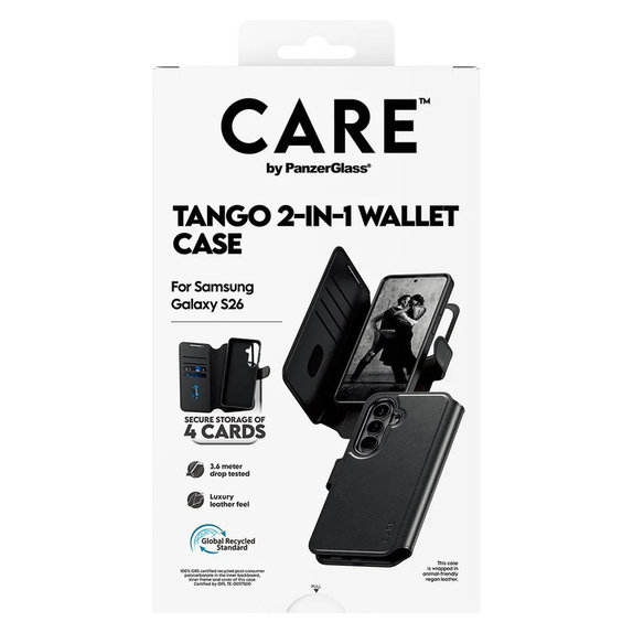 Case Tango Wallet Two-In-One with QI for Samsung Galaxy S26, Black, PanzerGlass