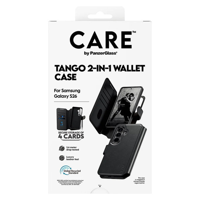Case Tango Wallet Two-In-One with QI for Samsung Galaxy S26, Black, PanzerGlass