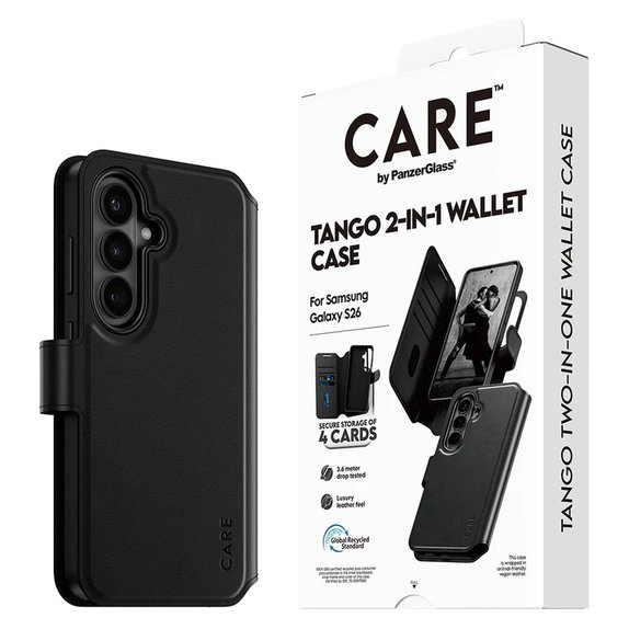 Case Tango Wallet Two-In-One with QI for Samsung Galaxy S26, Black, PanzerGlass