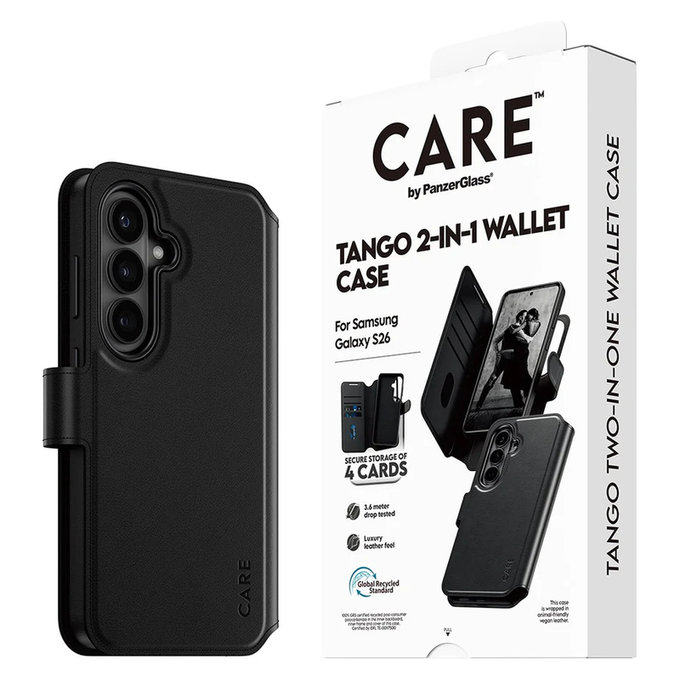 Case Tango Wallet Two-In-One with QI for Samsung Galaxy S26, Black, PanzerGlass