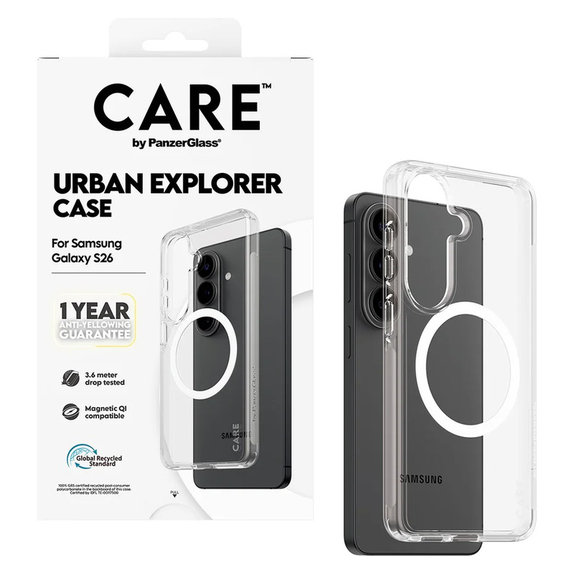Case Urban Explorer with White QI for Samsung Galaxy S26, Transparent, PanzerGlass