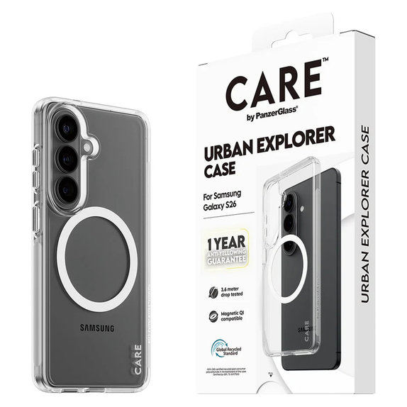 Case Urban Explorer with White QI for Samsung Galaxy S26, Transparent, PanzerGlass