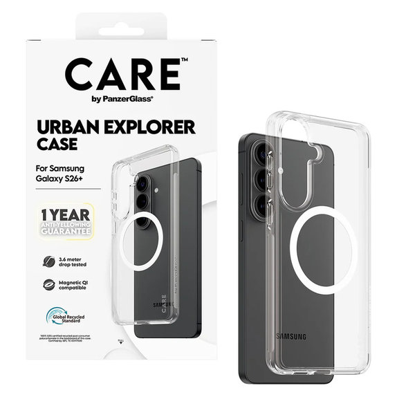 Case Urban Explorer with White QI for Samsung Galaxy S26+, Transparent, PanzerGlass