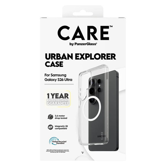 Case Urban Explorer with White QI for Samsung Galaxy S26 Ultra, Transparent, PanzerGlass