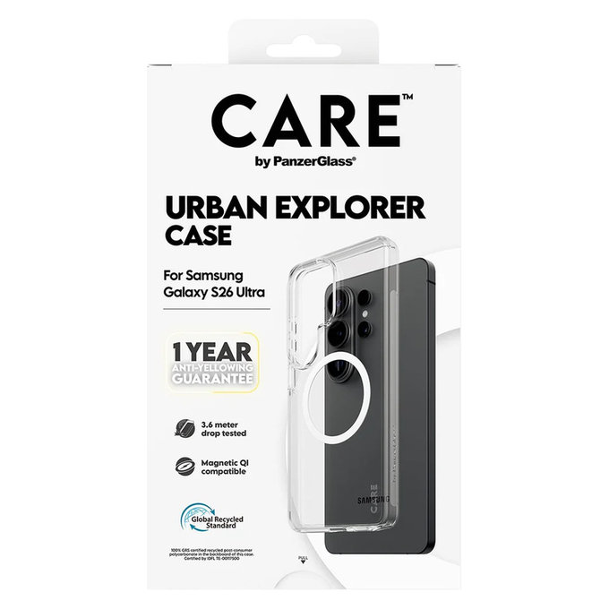 Case Urban Explorer with White QI for Samsung Galaxy S26 Ultra, Transparent, PanzerGlass