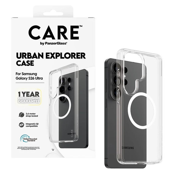 Case Urban Explorer with White QI for Samsung Galaxy S26 Ultra, Transparent, PanzerGlass