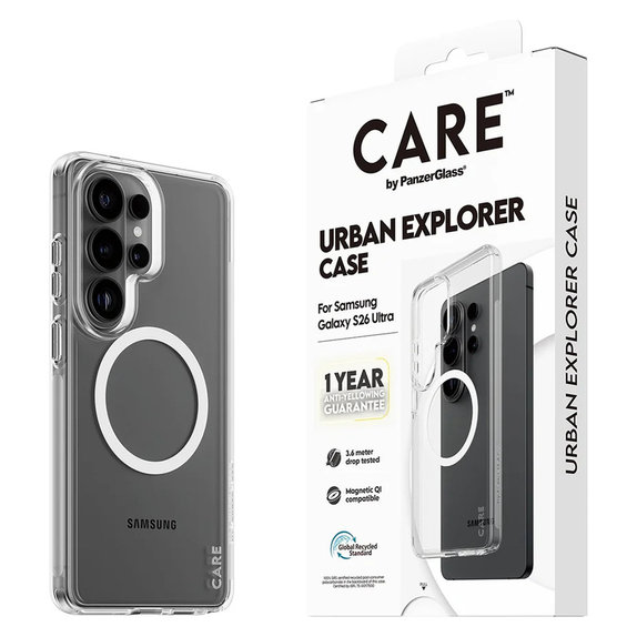 Case Urban Explorer with White QI for Samsung Galaxy S26 Ultra, Transparent, PanzerGlass