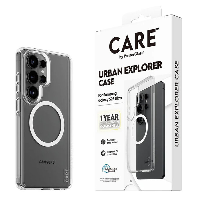 Case Urban Explorer with White QI for Samsung Galaxy S26 Ultra, Transparent, PanzerGlass