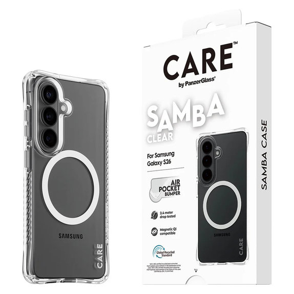 Case Samba with White QI for Samsung Galaxy S26, Transparent, PanzerGlass