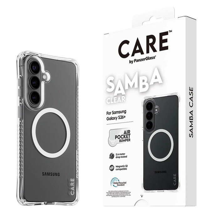 Case Samba with White QI for Samsung Galaxy S26+, Transparent, PanzerGlass
