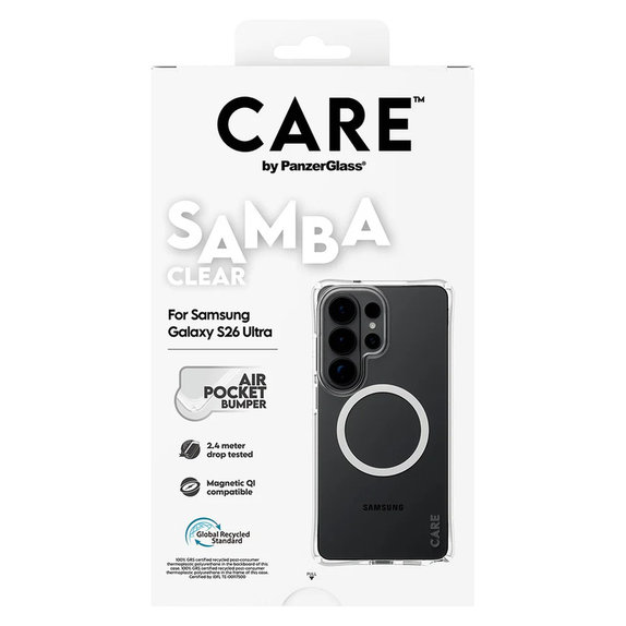 Case Samba with White QI for Samsung Galaxy S26 Ultra, Transparent, PanzerGlass