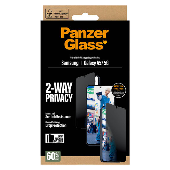 Tempered Glass UWF Privacy with Applicator for Samsung Galaxy A57, Clear, PanzerGlass