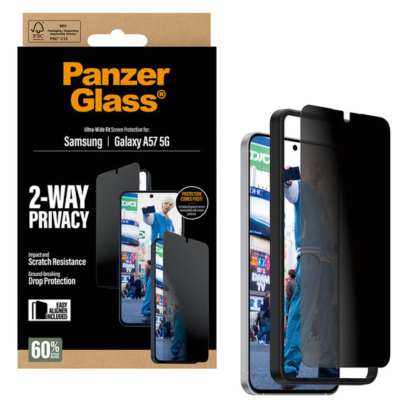 Tempered Glass UWF Privacy with Applicator for Samsung Galaxy A57, Clear, PanzerGlass