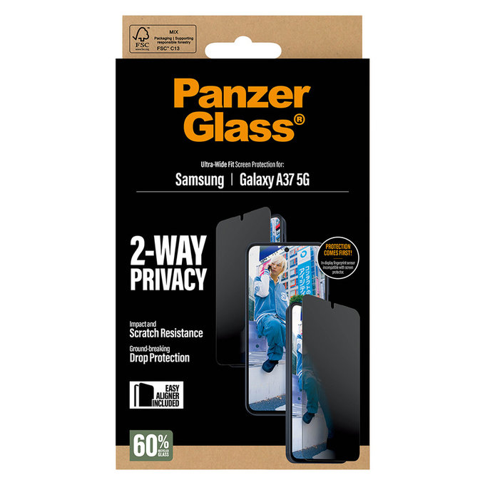 Tempered Glass UWF Privacy with Applicator for Samsung Galaxy A37, Clear, PanzerGlass