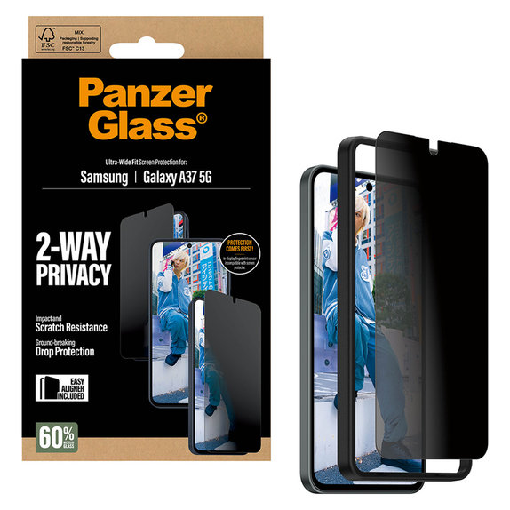 Tempered Glass UWF Privacy with Applicator for Samsung Galaxy A37, Clear, PanzerGlass