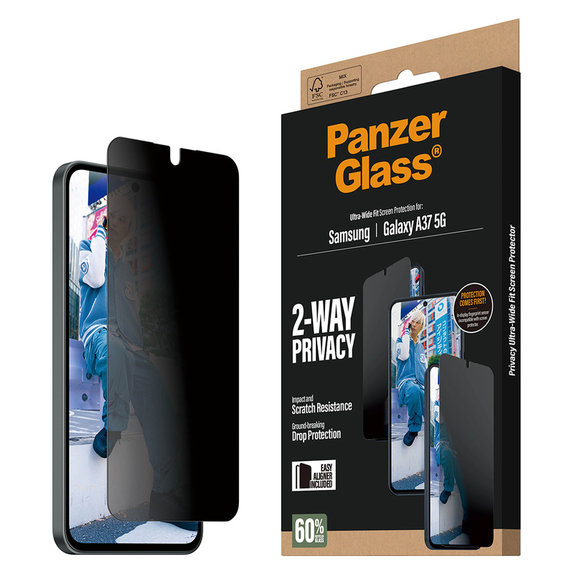 Tempered Glass UWF Privacy with Applicator for Samsung Galaxy A37, Clear, PanzerGlass