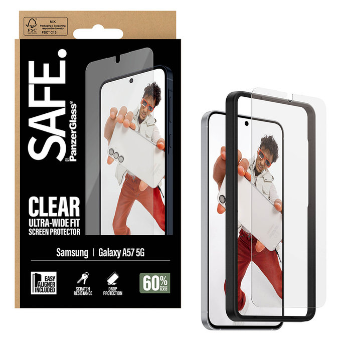 Tempered Glass UWF with Applicator for Samsung Galaxy A57, Clear, SAFE by PanzerGlass