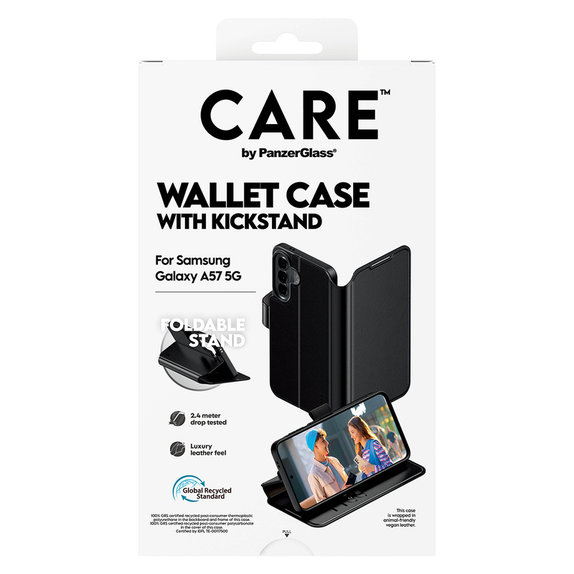 Case Wallet Kickstand for Samsung Galaxy A57, Black, PanzerGlass