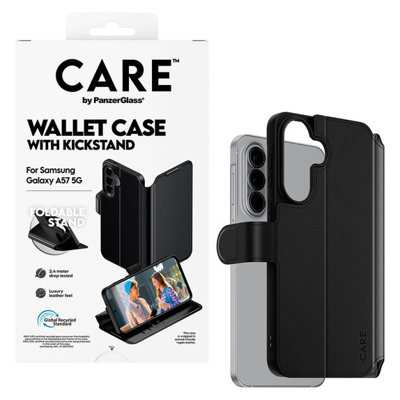 Case Wallet Kickstand for Samsung Galaxy A57, Black, PanzerGlass