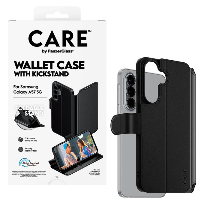 Case Wallet Kickstand for Samsung Galaxy A57, Black, PanzerGlass